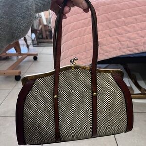 Vintage Mini Bag Brown and Cream Dome Shape